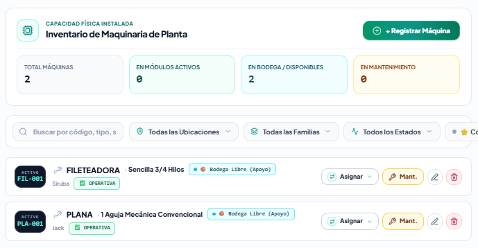 Inventario de Maquinaria de Planta en Enhebra OS